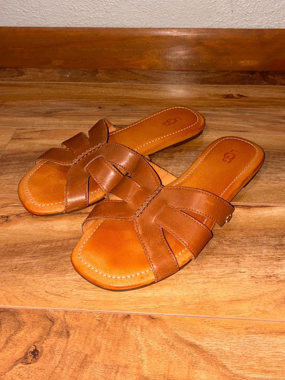 UGG Teague Brown Leather Sandals- size 7